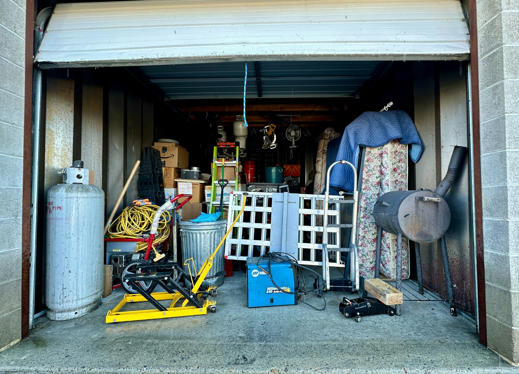 A garage packed with years of accumulated clutter